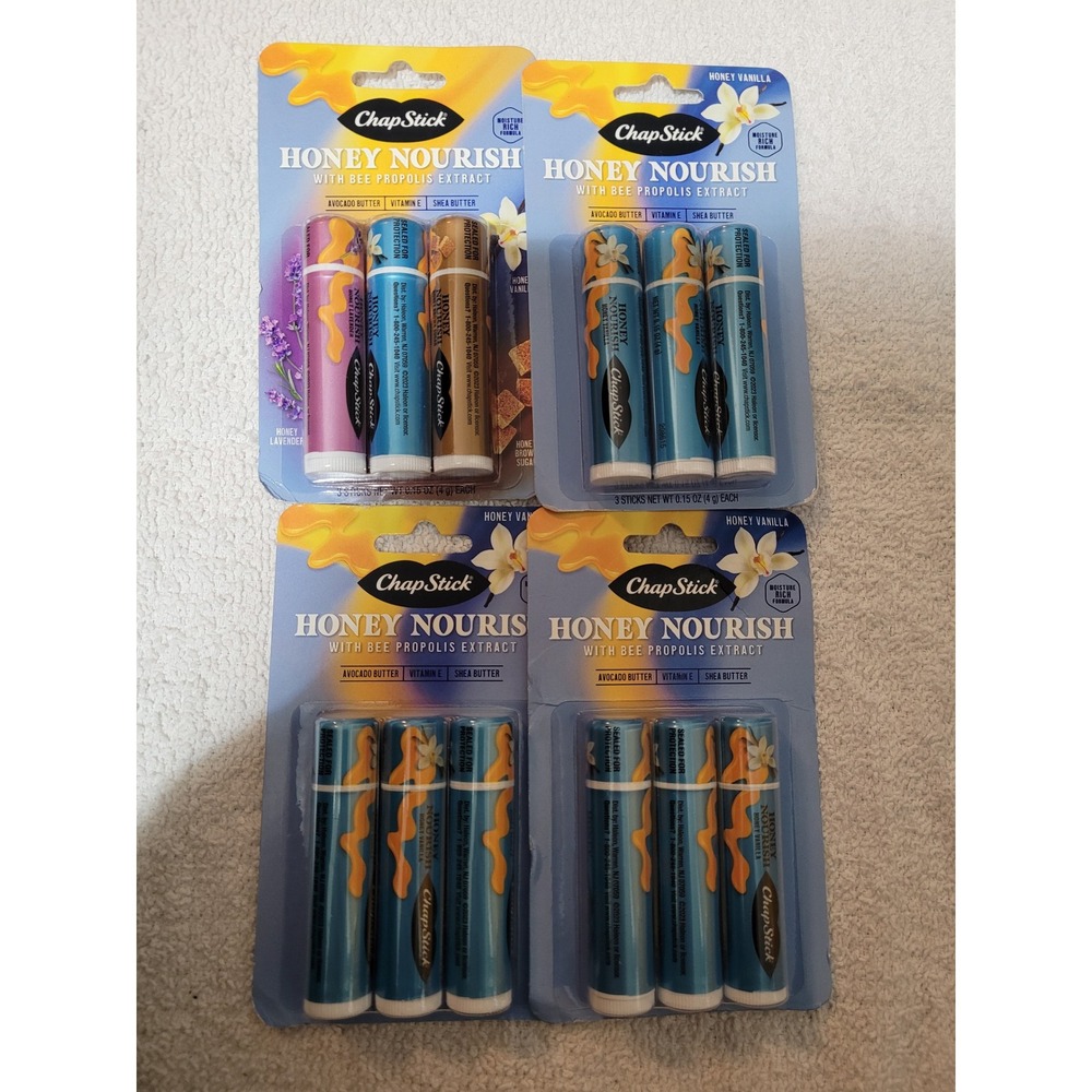 ChapStick Honey Nourish Lip Balm 12 Pack Multi-Scent‎ New Paraben Free Bee